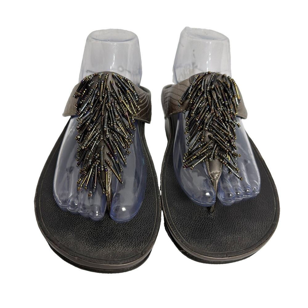 FITFLOP Sandal Womens 8 Cha Cha Slide Wedge Bead Bronze Comfort Flip Flop Boho
